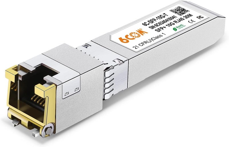6COM 1Pack 10GBase-T SFP+ Transceiver, 10Gb SFP+ to RJ45 Copper SFP Module, Compatible for Cisco SFP-10G-T-S, Ubiquiti uacc-cm-rj45-mg, Netgear, Mikrotik, TP-Link(CAT.6a/7, 30m/98.4ft) - Image 1